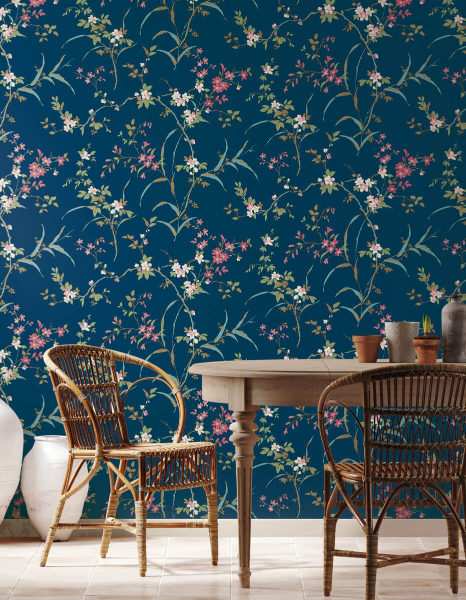 Blooms Second Edition Blossom Branches Wallpaper - Navy
