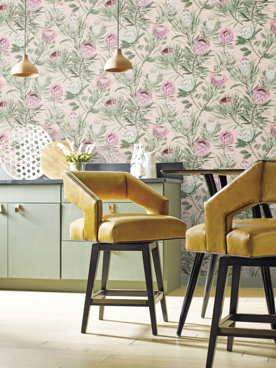 Blooms Second Edition Protea Wallpaper - Blush