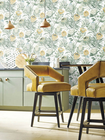 Blooms Second Edition Protea Wallpaper - White & Yellow