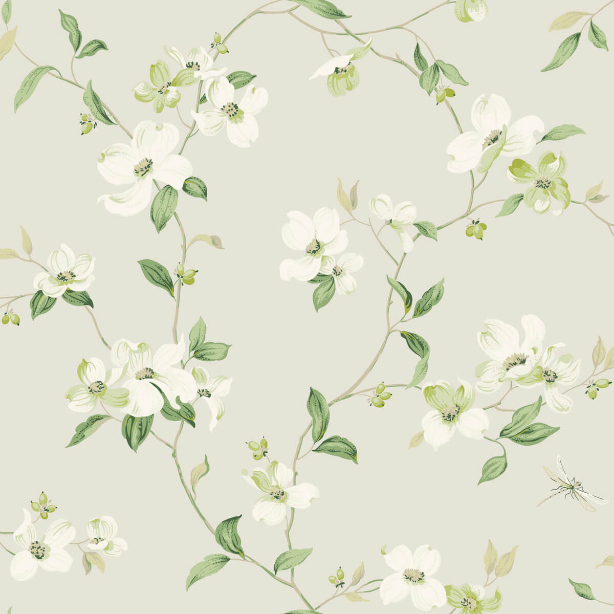 Blooms Second Edition Dogwood Wallpaper - Light Gray