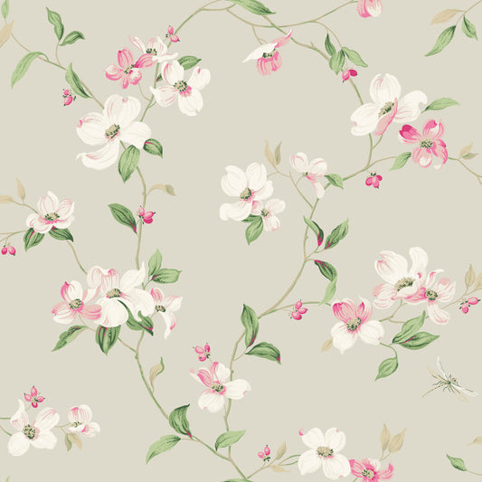 Blooms Second Edition Dogwood Wallpaper - Taupe