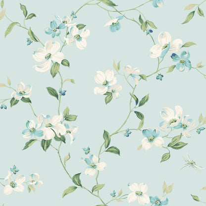 Blooms Second Edition Dogwood Wallpaper - Light Blue