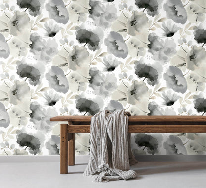 Blooms Second Edition Watercolor Bouquet Wallpaper - Charcoal