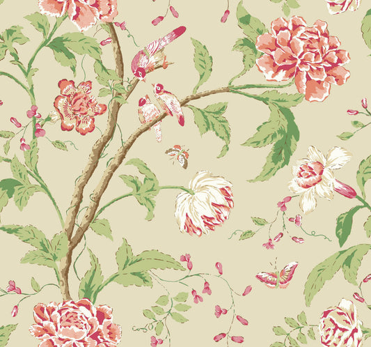Blooms Second Edition Teahouse Floral Wallpaper - Cream & Coral