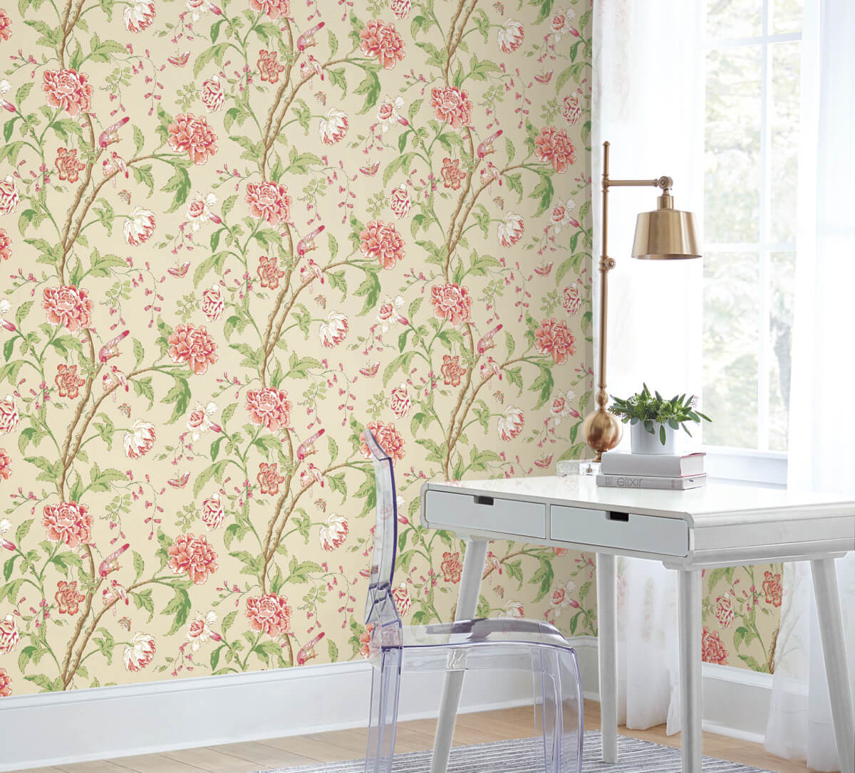 Blooms Second Edition Teahouse Floral Wallpaper - Cream & Coral