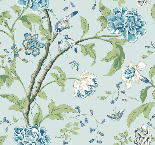 Blooms Second Edition Teahouse Floral Wallpaper - Light Blue