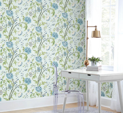 Blooms Second Edition Teahouse Floral Wallpaper - Light Blue