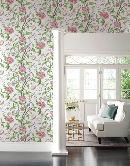 Blooms Second Edition Teahouse Floral Wallpaper - White & Blush