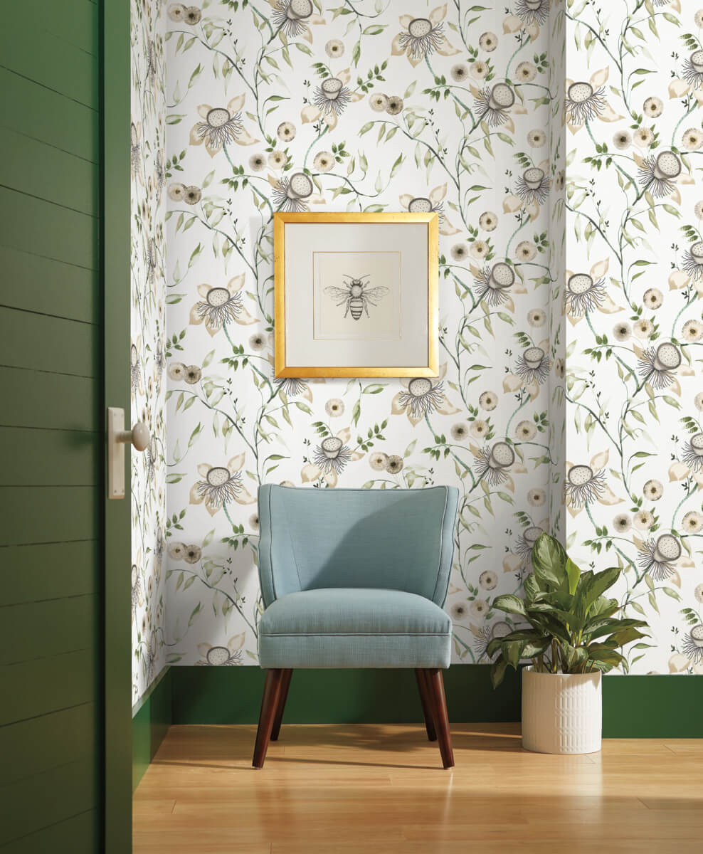 Blooms Second Edition Dream Blossom Wallpaper - White & Green
