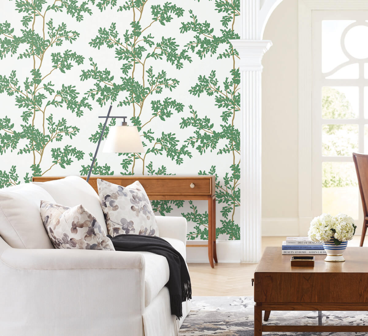 Blooms Second Edition Lunaria Silhouette Wallpaper - White & Green