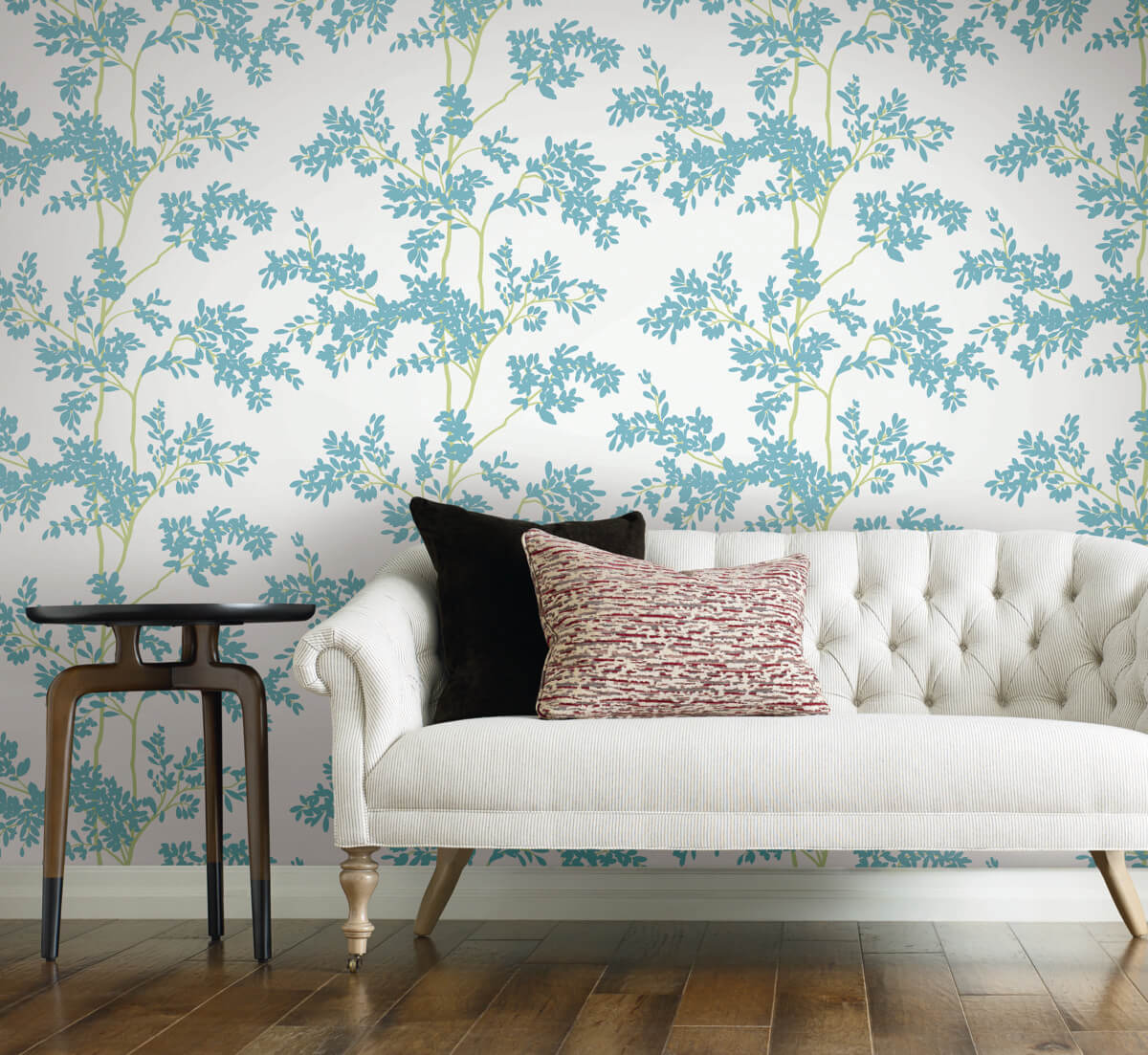 Blooms Second Edition Lunaria Silhouette Wallpaper - White & Aqua