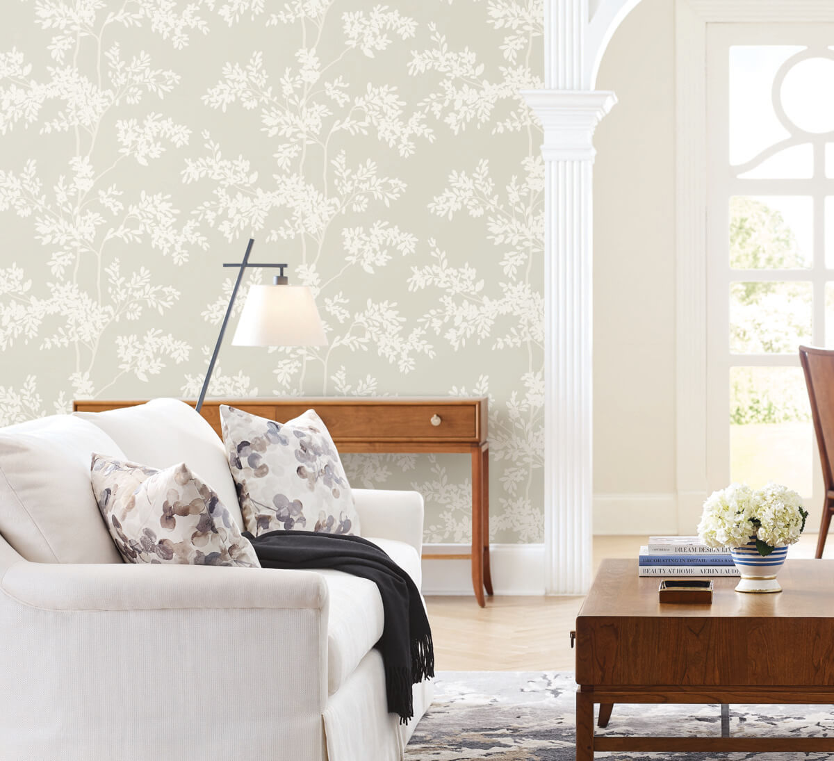 Blooms Second Edition Lunaria Silhouette Wallpaper - Taupe & White