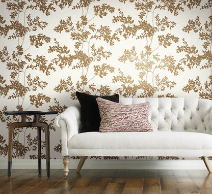 Blooms Second Edition Lunaria Silhouette Wallpaper - White & Gold