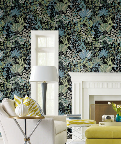 Blooms Second Edition Forest Floor Wallpaper - Black