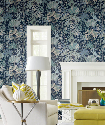 Blooms Second Edition Forest Floor Wallpaper - Navy