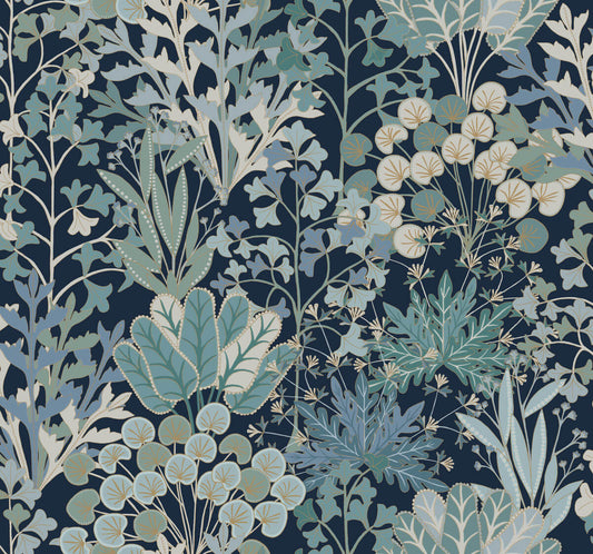 Blooms Second Edition Forest Floor Wallpaper - Navy