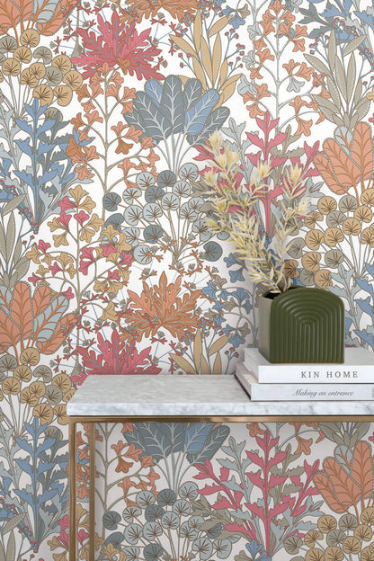 Blooms Second Edition Forest Floor Wallpaper - Coral