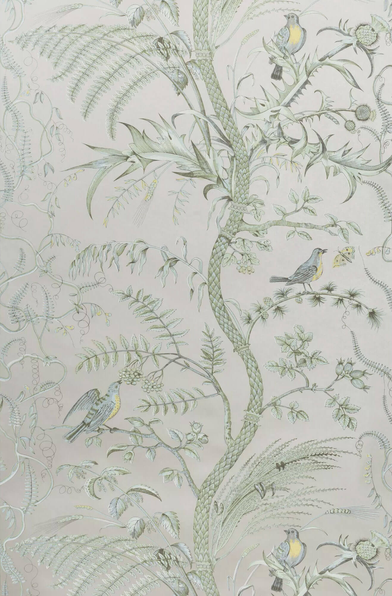 Brunschwig & Fils Bird and Thistle Wallpaper - Silver