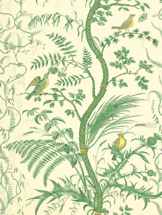 Brunschwig & Fils Bird and Thistle Wallpaper - Green