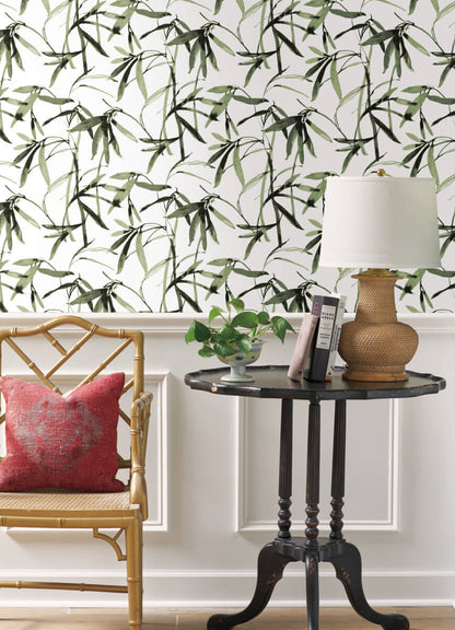 Black & White Resource Library Bamboo Ink Wallpaper - Green & Black