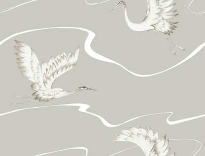 Black & White Resource Library Soaring Cranes Wallpaper - Taupe