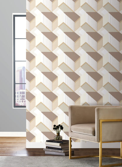 Black & White Resource Library Graphic Geo Blocks Wallpaper - White & Cream