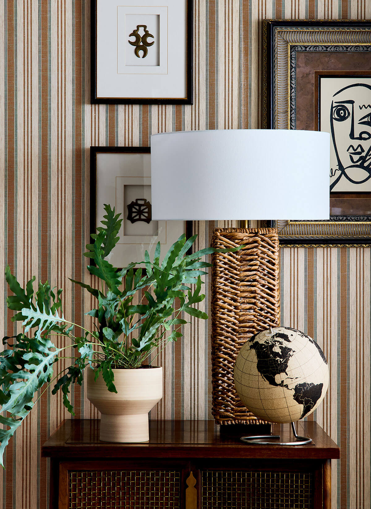 Thibaut Stripes & Checks Resource Bennett Stripe Wallpaper - Cognac