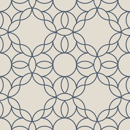 Mitchell Black Bloom Ring Wallpaper - Oxford Blue