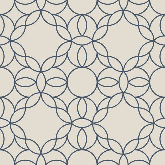 Mitchell Black Bloom Ring Wallpaper - Oxford Blue