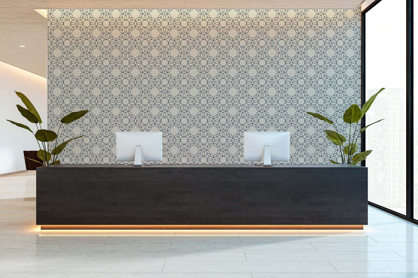 Mitchell Black Bloom Ring Wallpaper - Oxford Blue