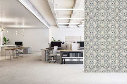 Mitchell Black Bloom Ring Wallpaper - Oxford Blue