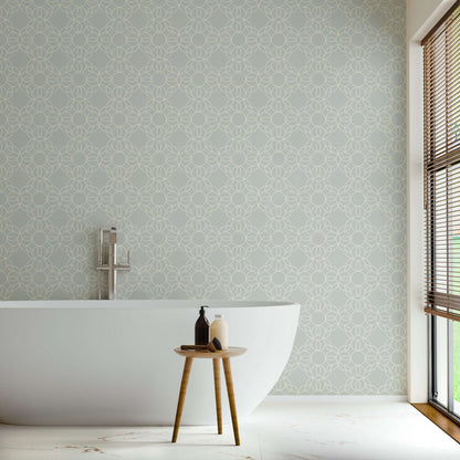 Mitchell Black Bloom Ring Wallpaper - Pale Mineral Blue