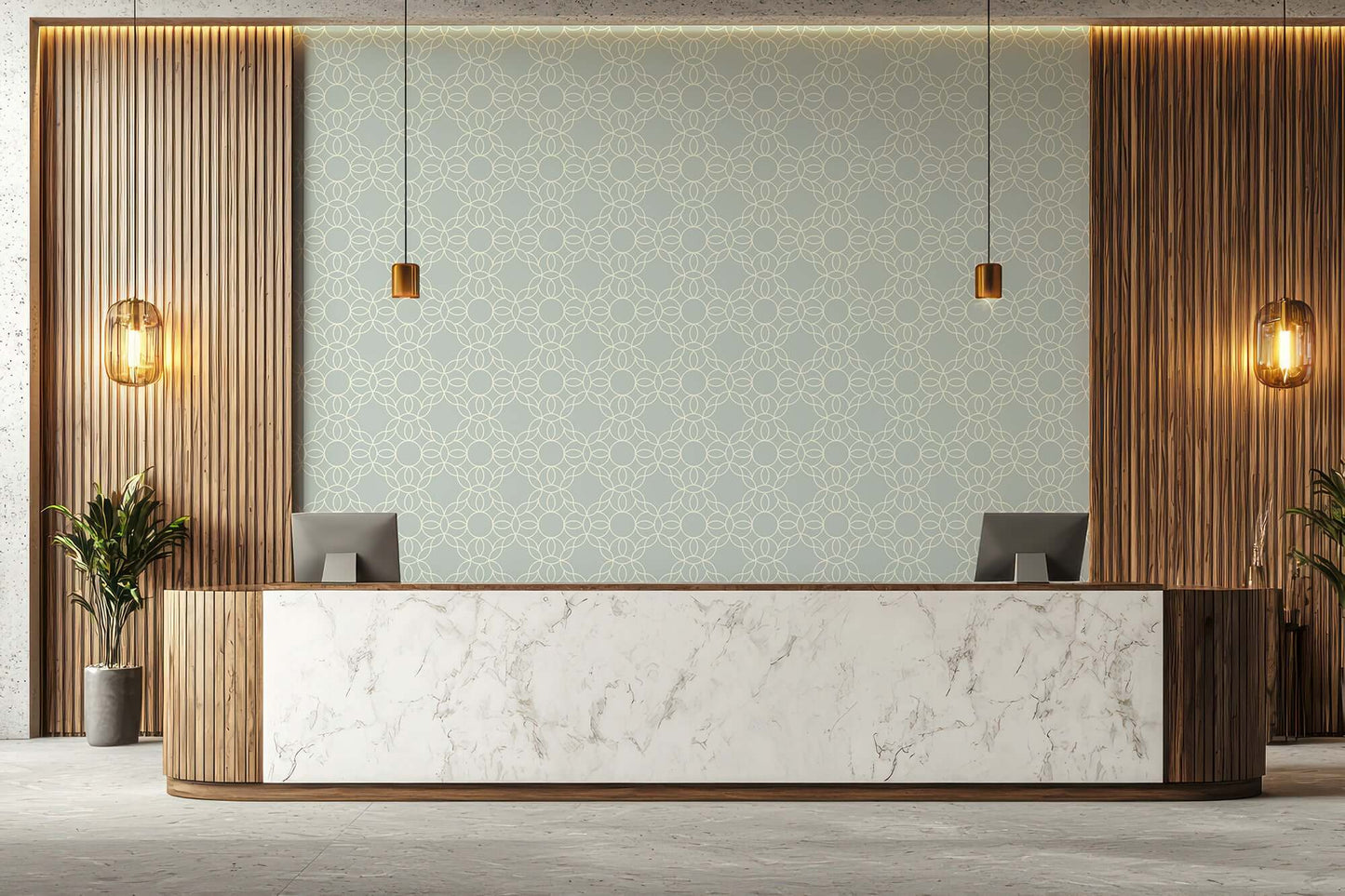 Mitchell Black Bloom Ring Wallpaper - Pale Mineral Blue