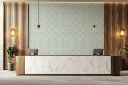 Mitchell Black Bloom Ring Wallpaper - Pale Mineral Blue