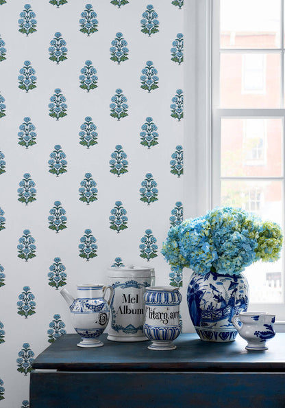 Thibaut Boxwood Audrey Wallpaper - Blue