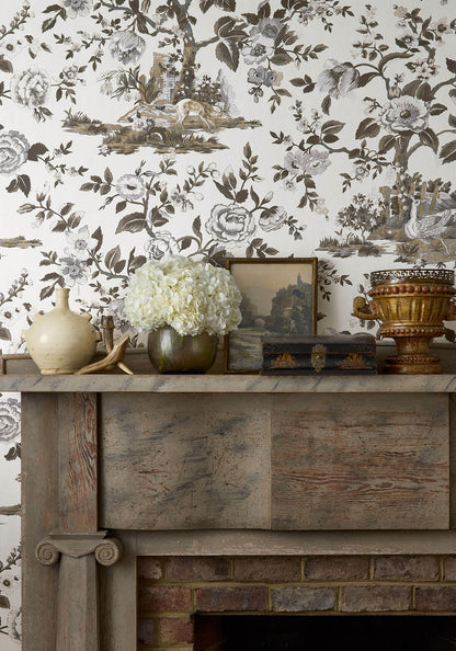 54 in. Thibaut Boxwood Forest Lodge Wallpaper - Brown & White