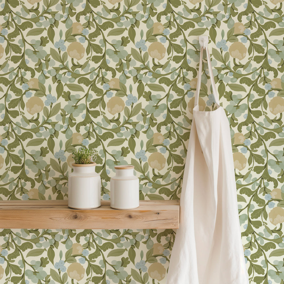 WC457VLPM10 Botanical Legacy Budding Grove Wallpaper Vintage Linen