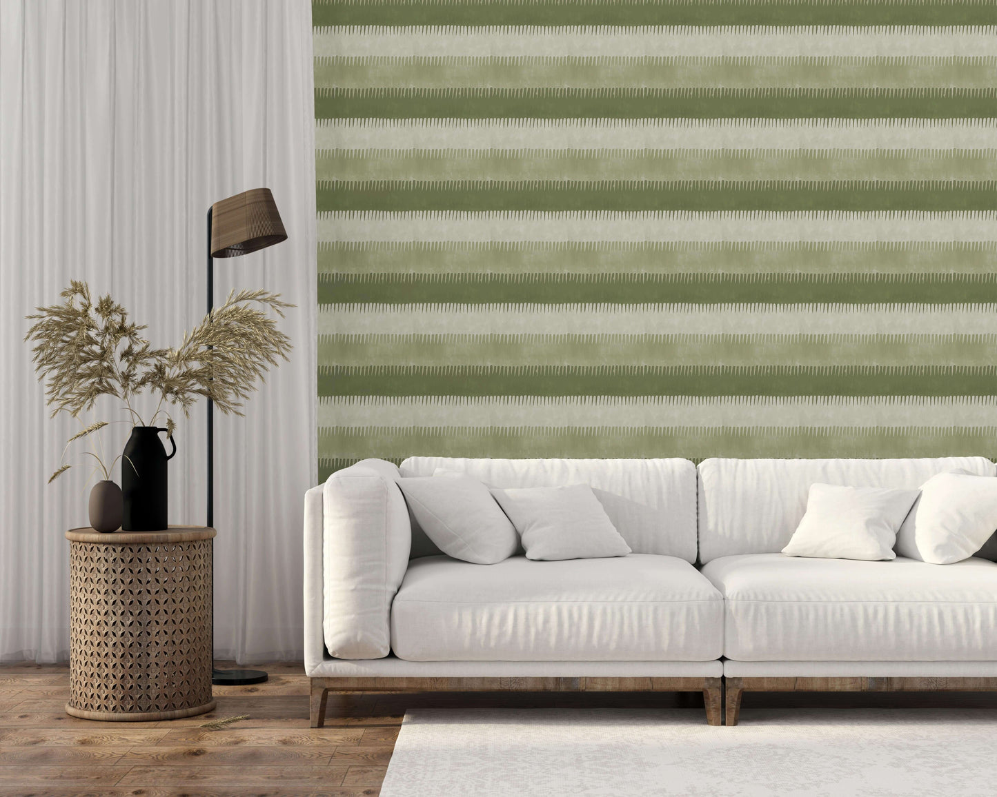 Mitchell Black Cabana Stripe Wallpaper - Olives