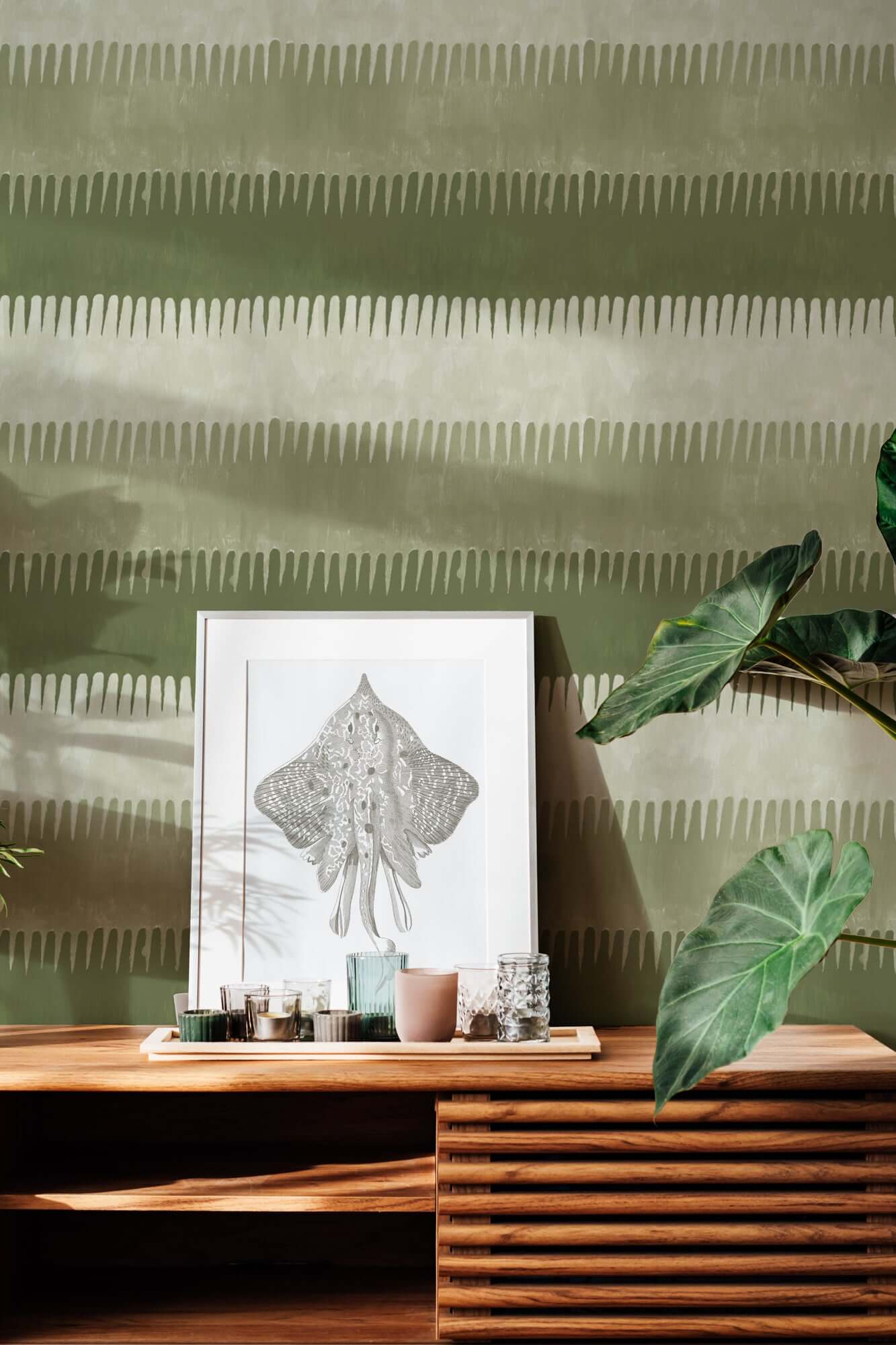 Mitchell Black Cabana Stripe Wallpaper - Olives
