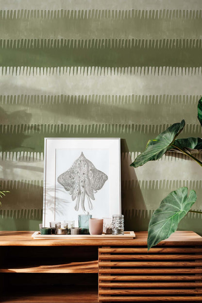 Mitchell Black Cabana Stripe Wallpaper - Olives