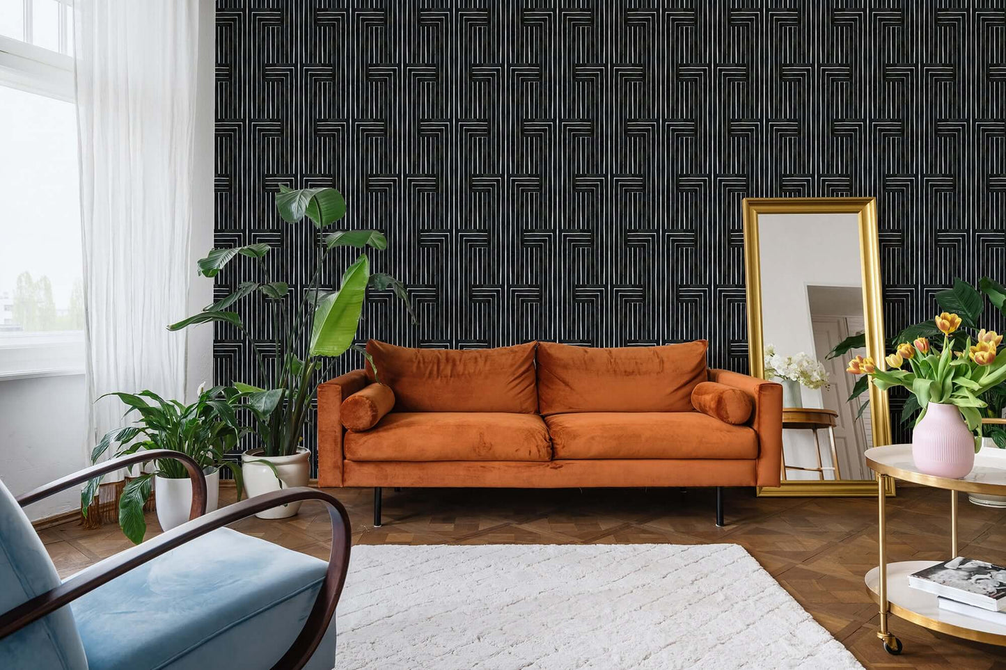Mitchell Black Organic Chiseled Wallpaper - Black