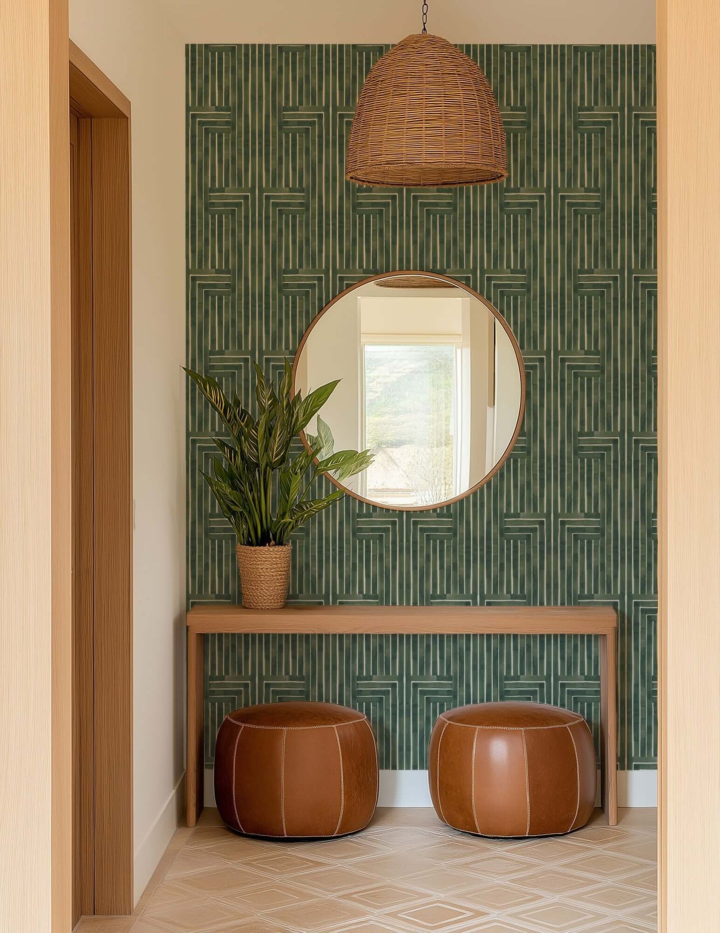 Mitchell Black Organic Chiseled Wallpaper - Emerald
