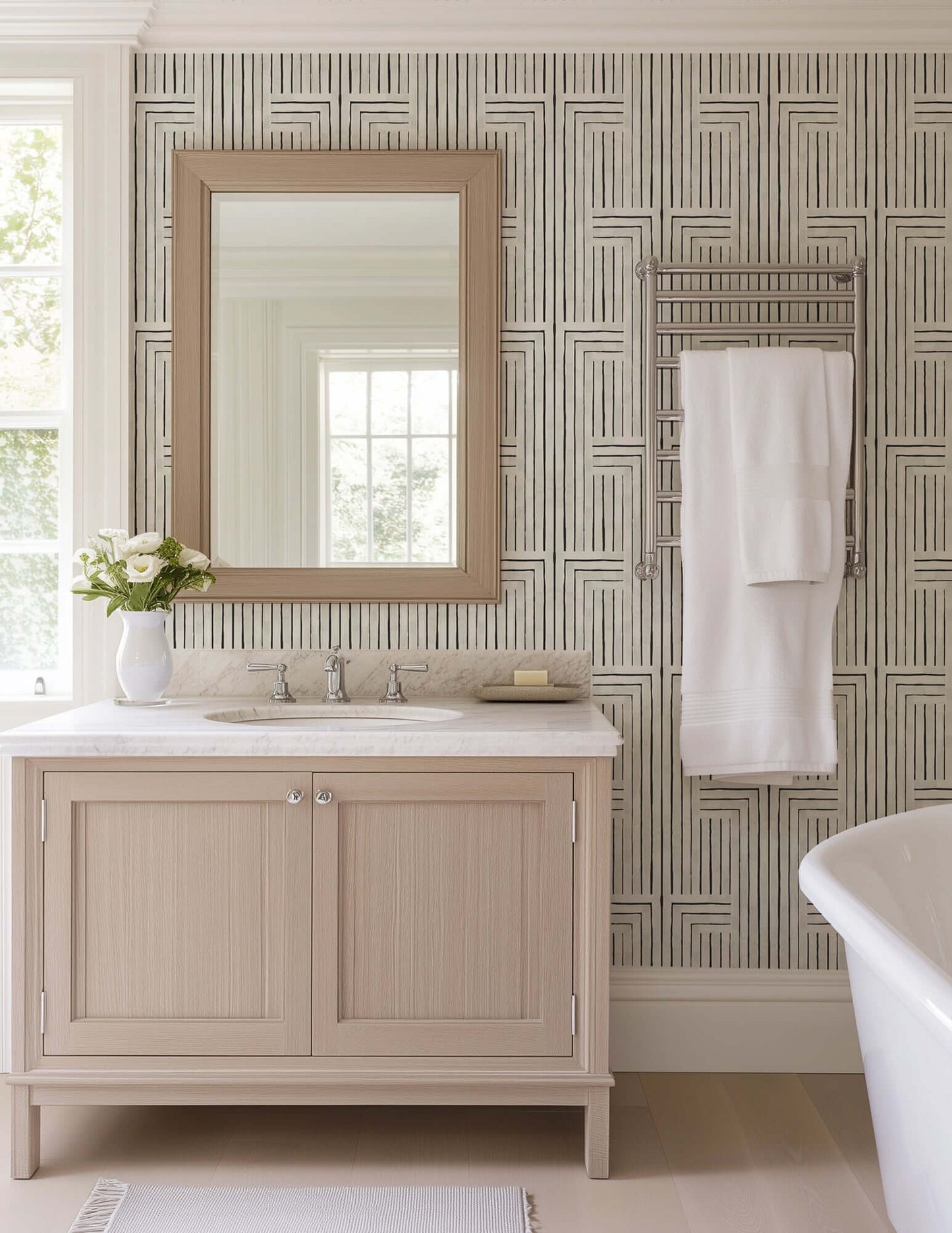 Mitchell Black Organic Chiseled Wallpaper - Marble White