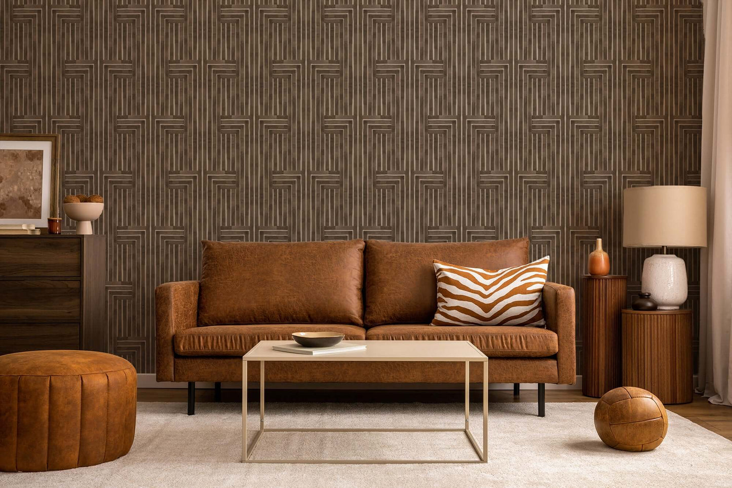 Mitchell Black Organic Chiseled Wallpaper - Sepia