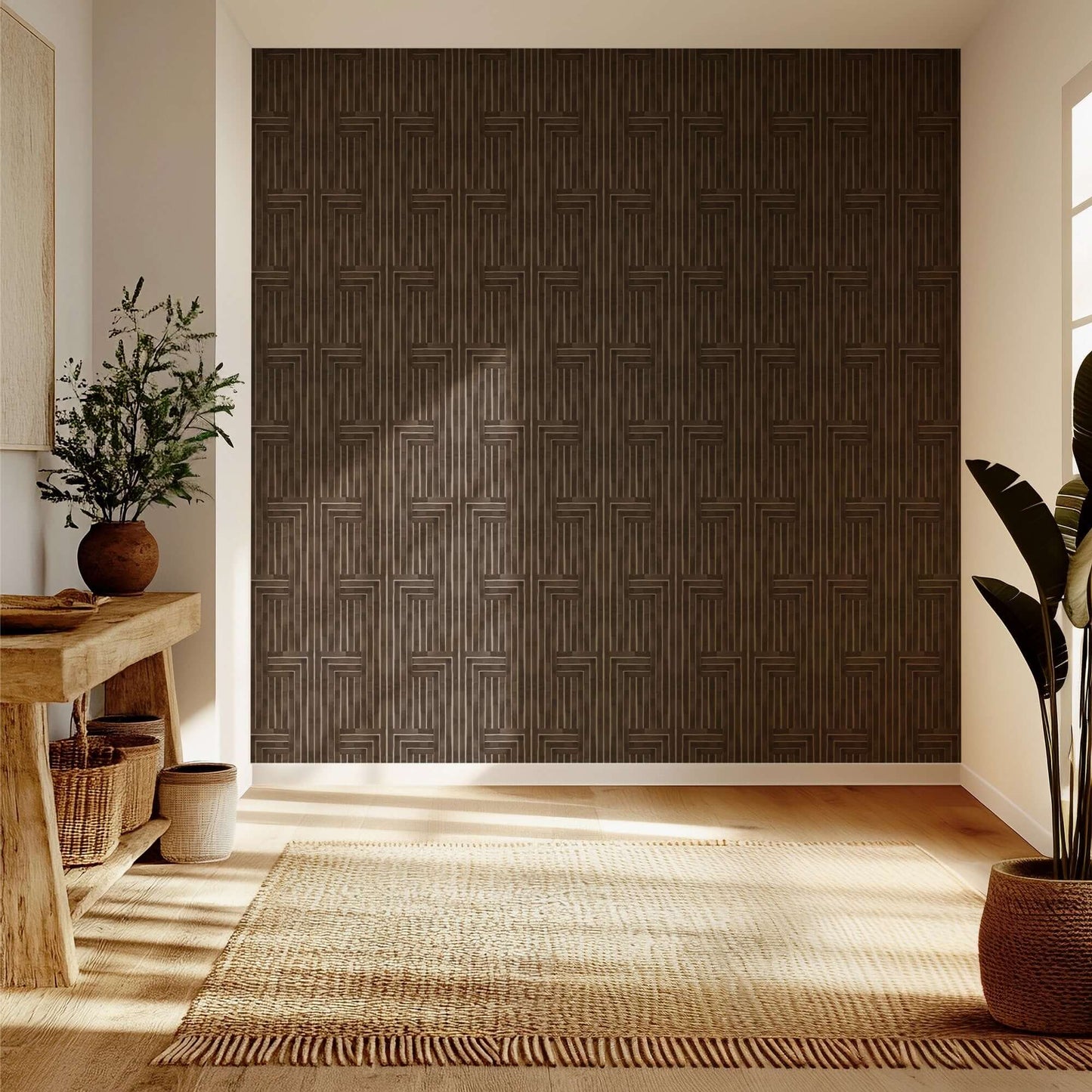 Mitchell Black Organic Chiseled Wallpaper - Sepia