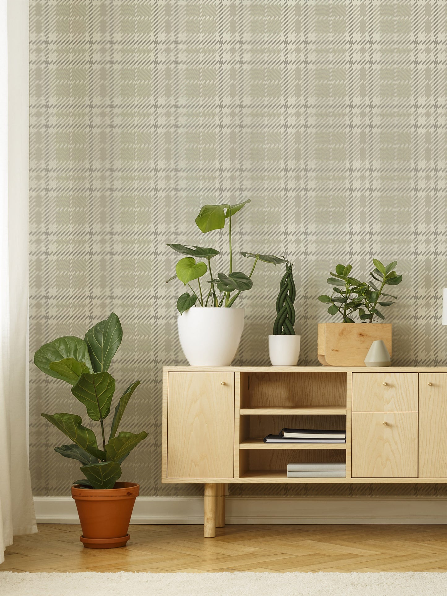 Mitchell Black Co-Ed Clark Plaid Wallpaper - Berteau Beige