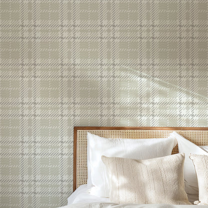 Mitchell Black Co-Ed Clark Plaid Wallpaper - Berteau Beige