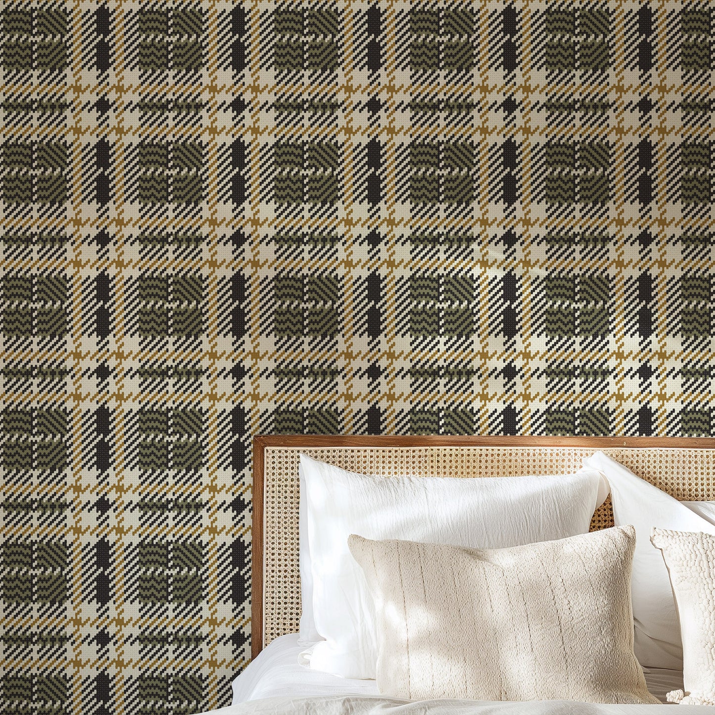 Mitchell Black Co-Ed Clark Plaid Wallpaper - Woodlawn Green