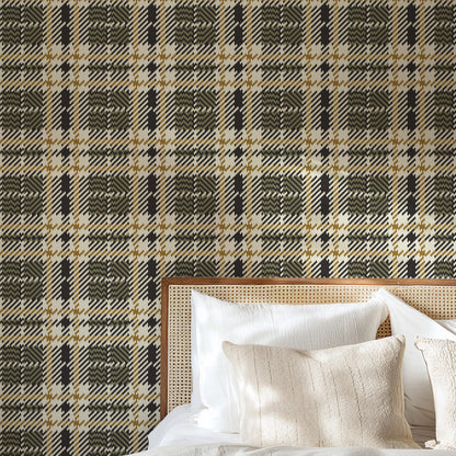 Mitchell Black Co-Ed Clark Plaid Wallpaper - Woodlawn Green
