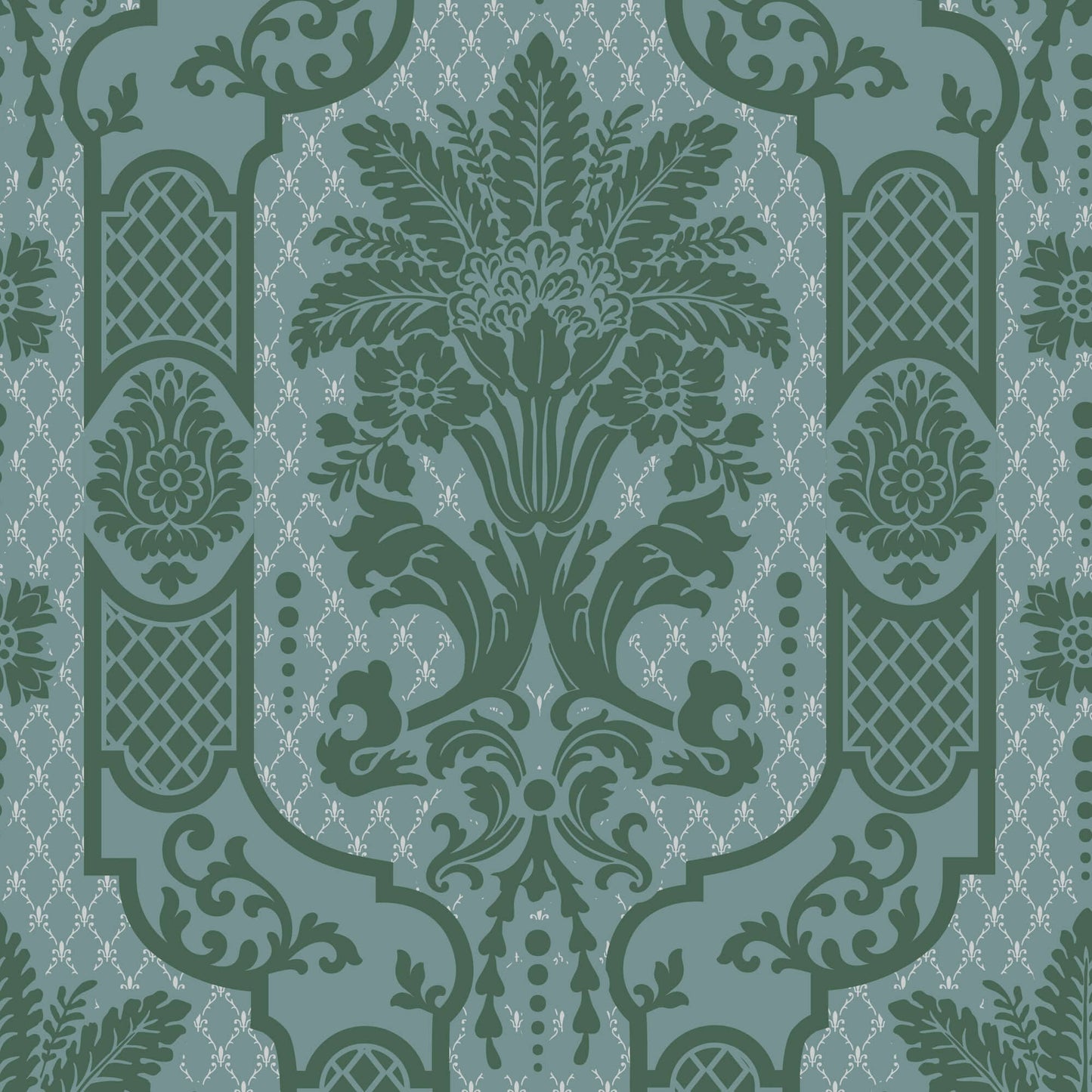 Mitchell Black Columnar Bloom Wallpaper Sample - Blue Jade
